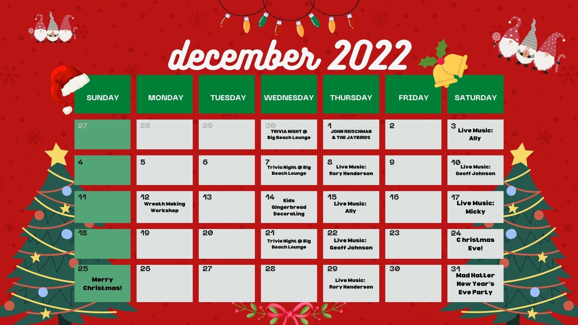 Black Rock December Events Calendar
