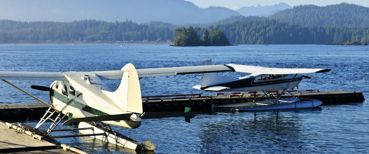 Sea planes at dock in Tofino, Vancouver Island, Canada